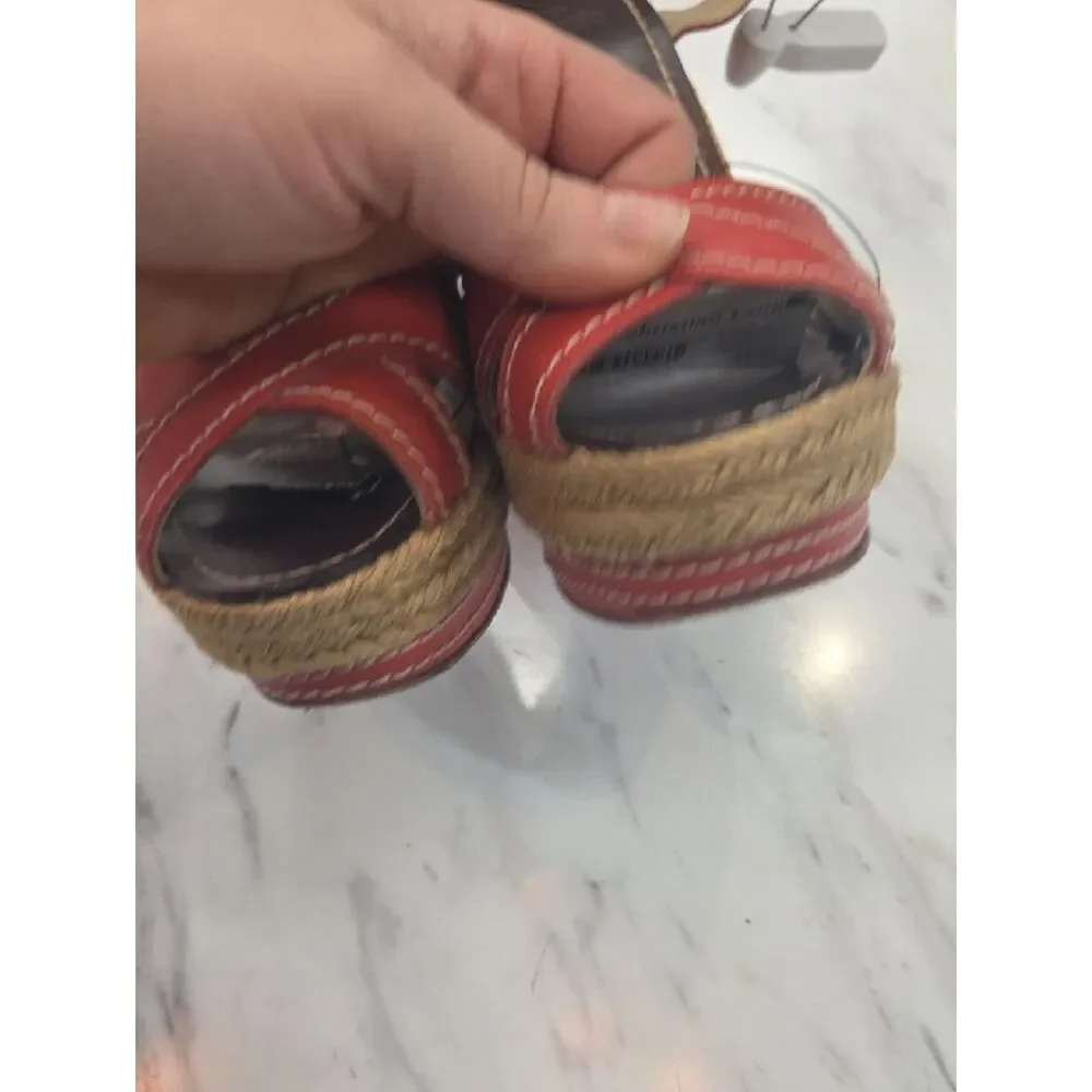 Christian Louboutin Red Leather Espadrille Wedge Sandals